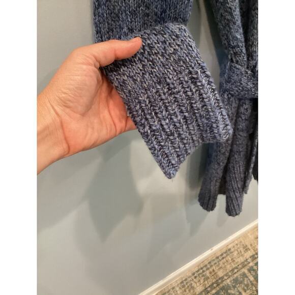 Vtg Express Duster Cardigan Size Large Blue Marbled Merino Wool Blend Y2K Belted - Picture 8 of 10